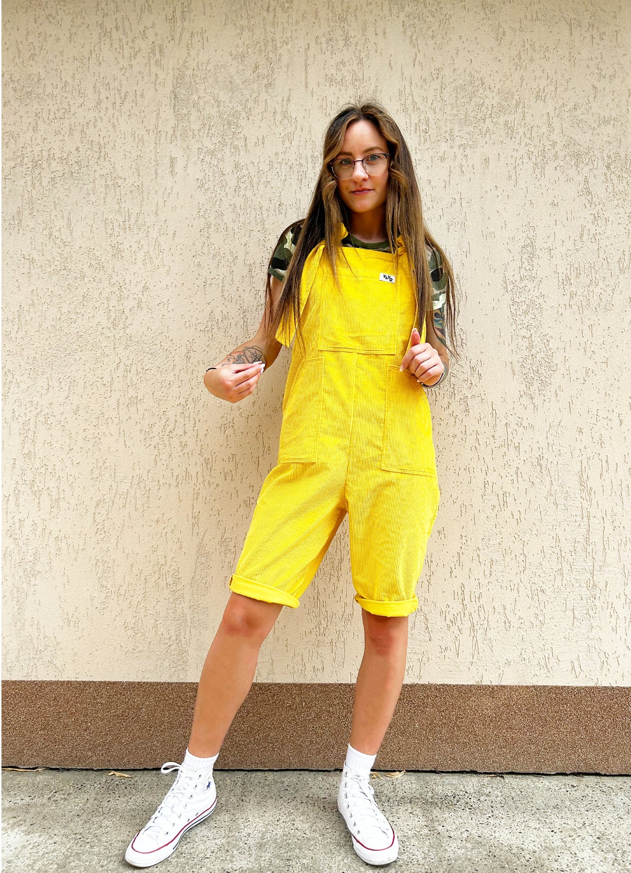 YAYS PRIMO Shorts: Corduroy Cotton Unisex Dungaree - Sunburst Yellow